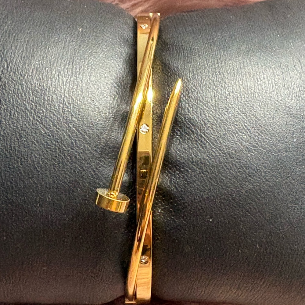 18K Gold Plated Stainless Steel Nail Bangle – Designer Inspired Luxury Bracelet